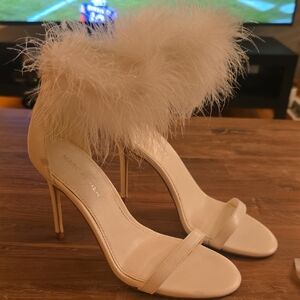 Marc Fisher Women's White Feathered Heels